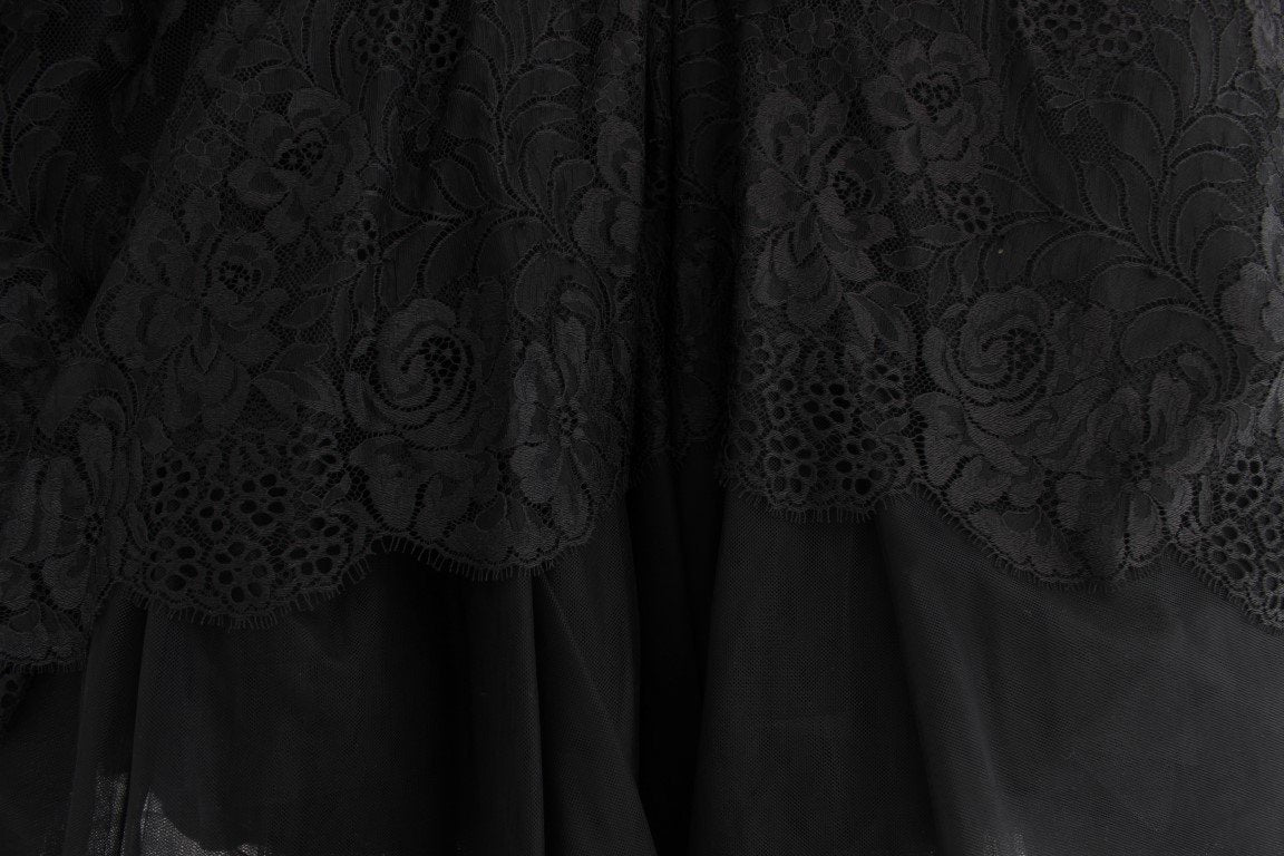 Black Floral Lace Corset Pouf Ball Dress