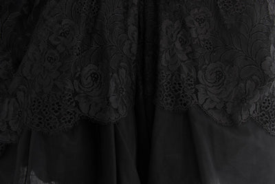 Black Floral Lace Corset Pouf Ball Dress