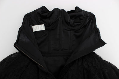 Black Floral Lace Corset Pouf Ball Dress