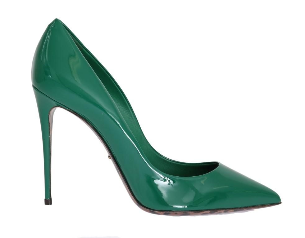 Green Stiletto Heels Leather Pumps