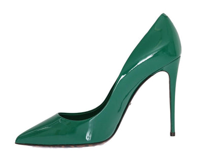Green Stiletto Heels Leather Pumps