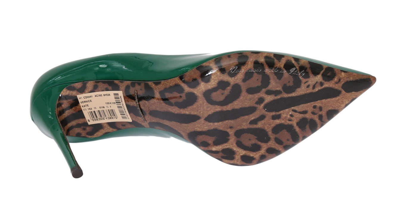 Green Stiletto Heels Leather Pumps