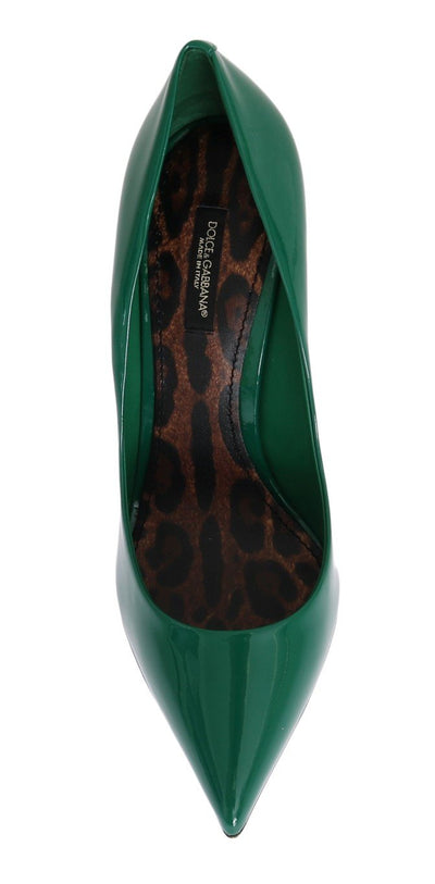 Green Stiletto Heels Leather Pumps