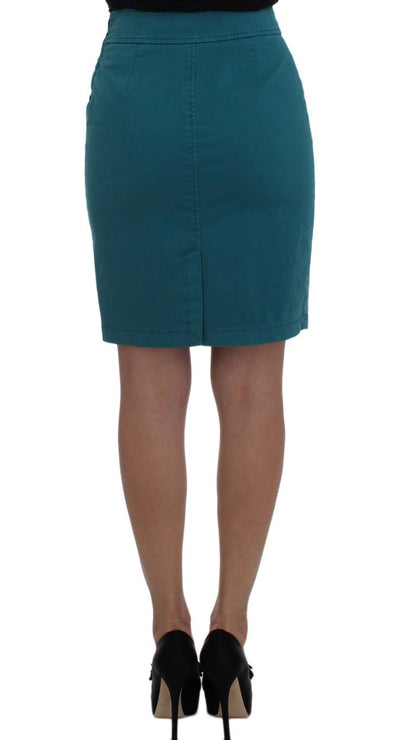 Blue Cotton Stretch Pencil Skirt