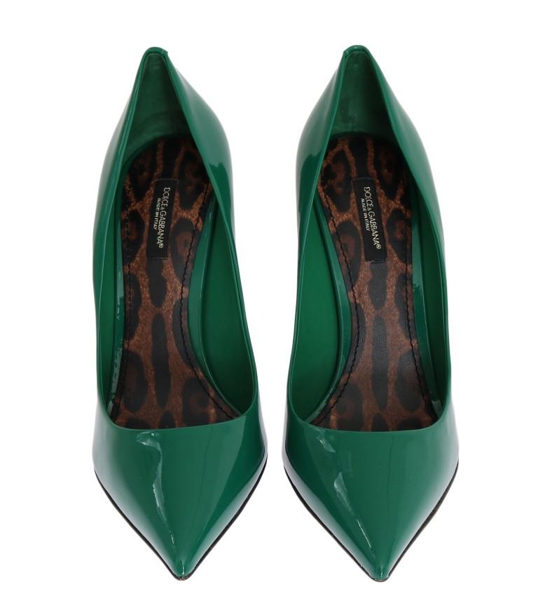 Green Stiletto Heels Leather Pumps