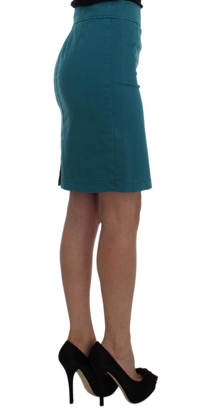 Blue Cotton Stretch Pencil Skirt