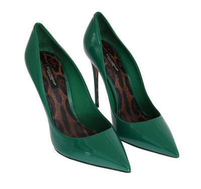 Green Stiletto Heels Leather Pumps