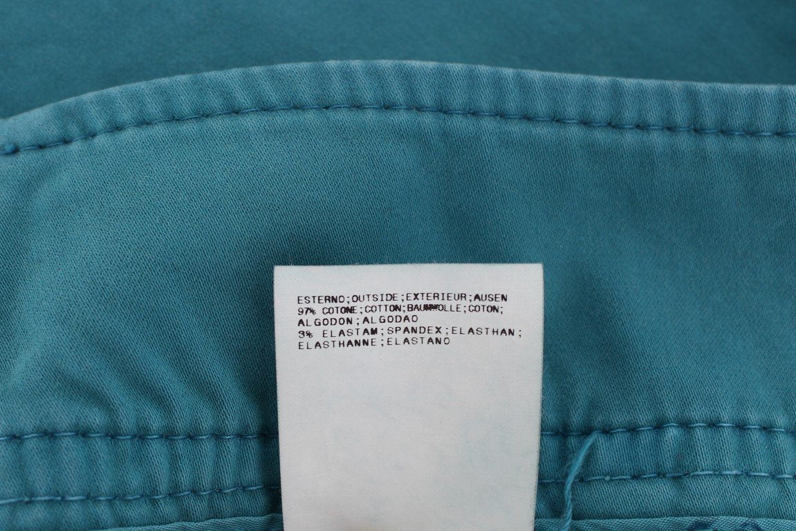 Blue Cotton Stretch Pencil Skirt