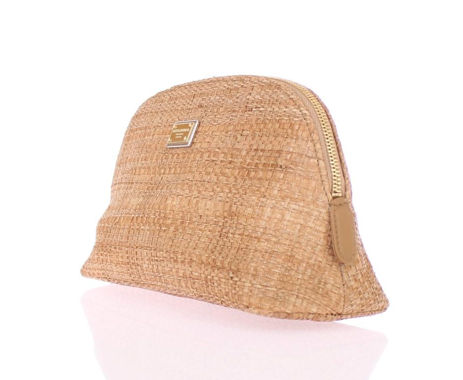 Beige woven cosmetic bag