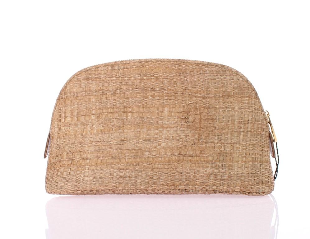 Beige woven cosmetic bag