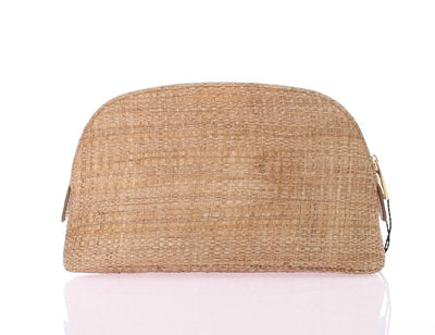 Beige woven cosmetic bag