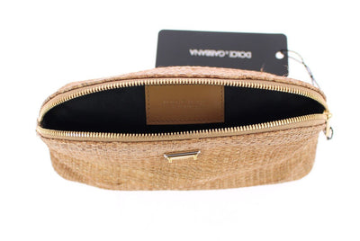 Beige woven cosmetic bag