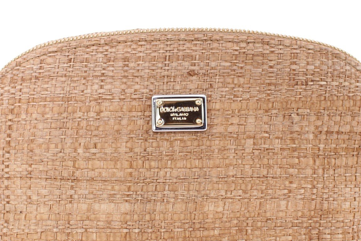 Beige woven cosmetic bag