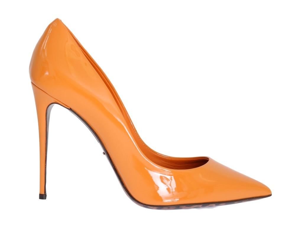 Orange Stiletto Heels Leather Pumps