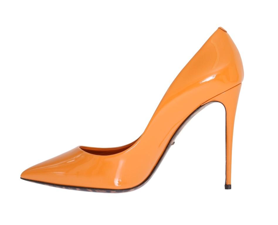 Orange Stiletto Heels Leather Pumps
