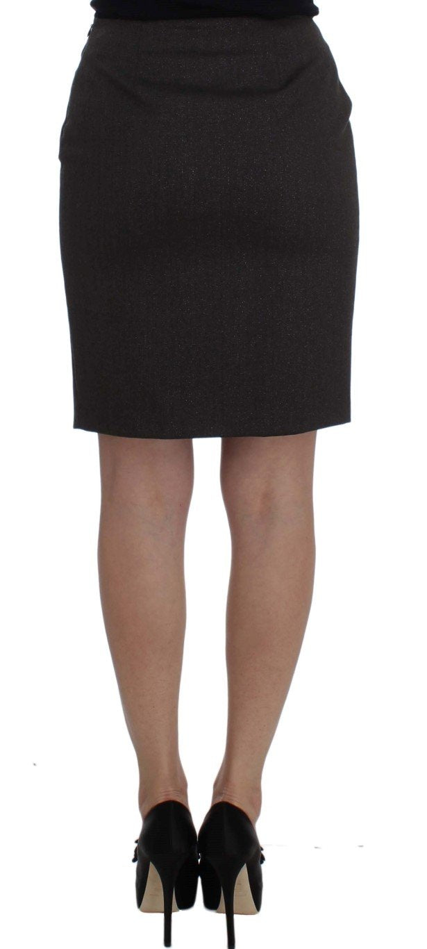 Brown Wool Stretch Pencil Skirt