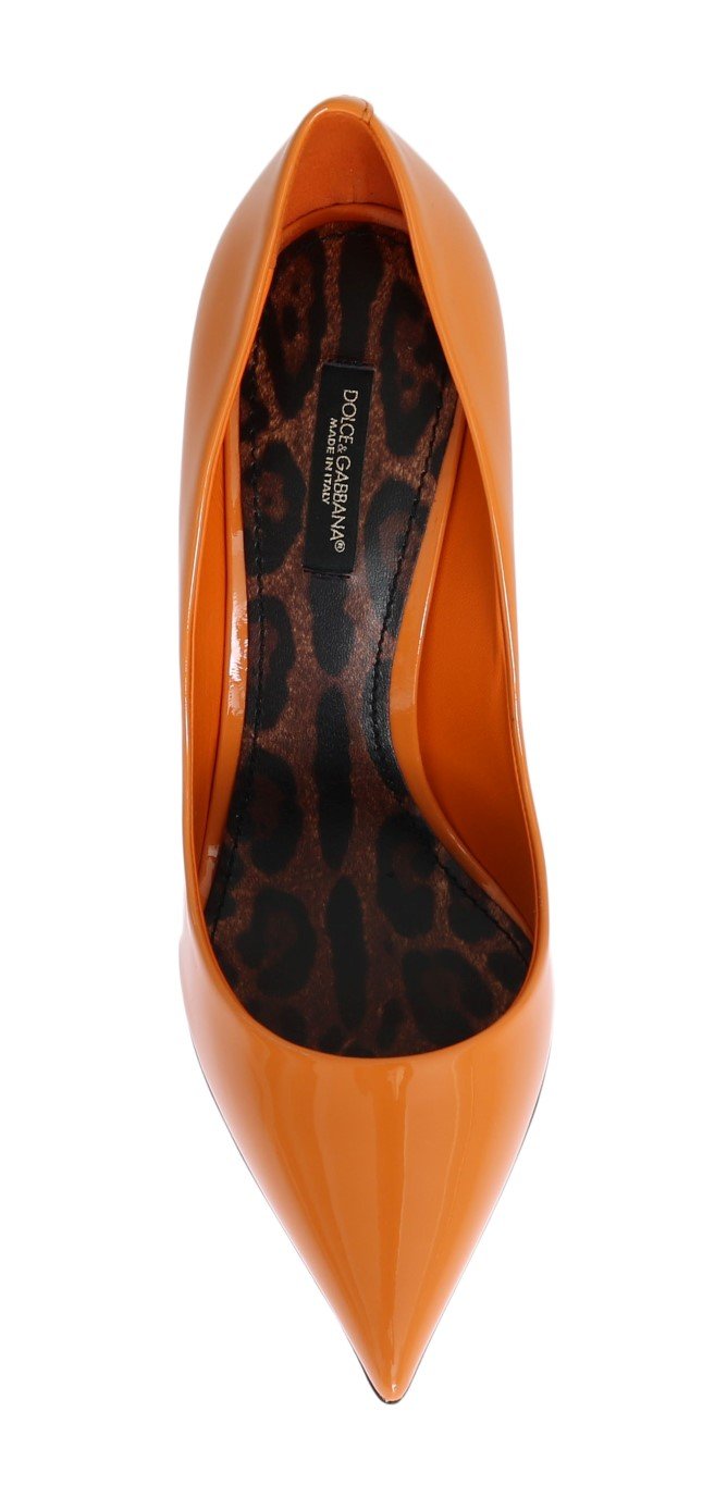 Orange Stiletto Heels Leather Pumps