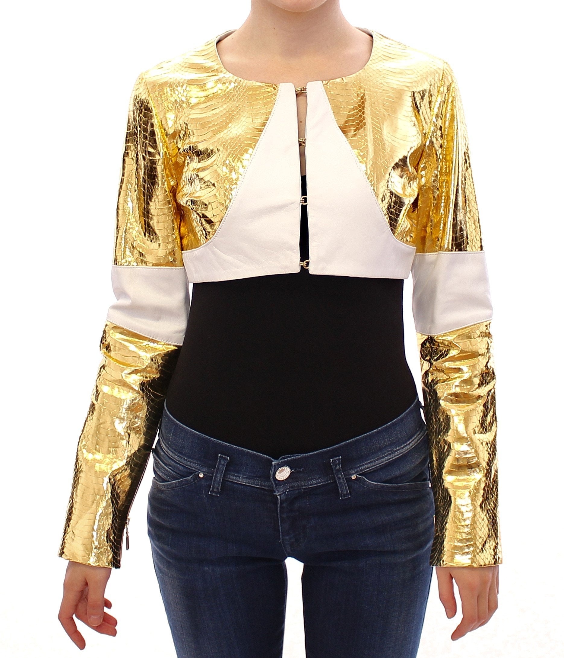 White Gold Metallic Leather Jacket