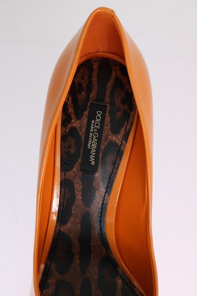 Orange Stiletto Heels Leather Pumps