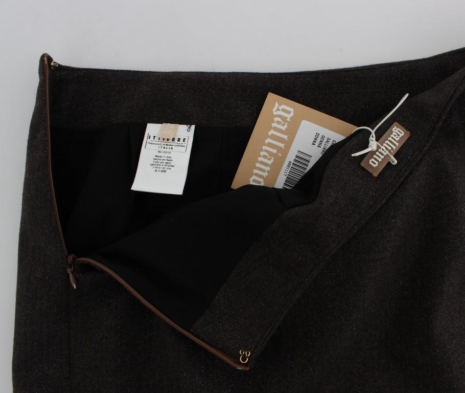 Brown Wool Stretch Pencil Skirt