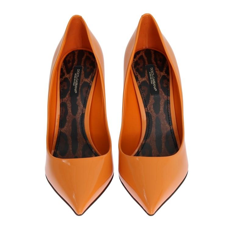 Orange Stiletto Heels Leather Pumps