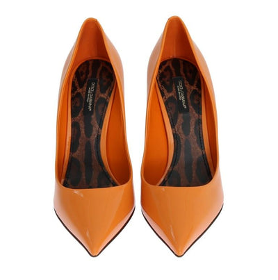 Orange Stiletto Heels Leather Pumps