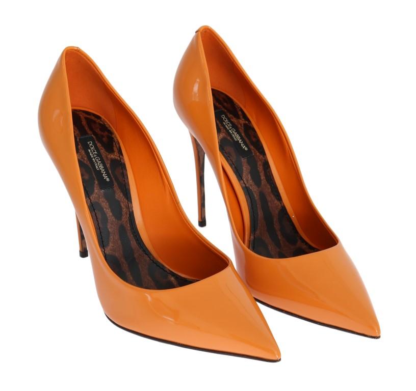 Orange Stiletto Heels Leather Pumps