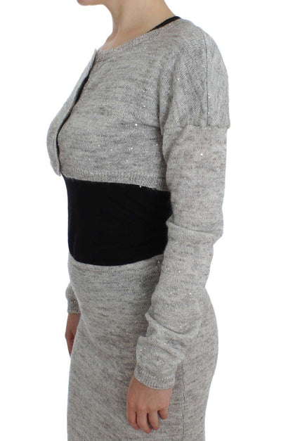 Gray Cropped Knitted Cardigan Sweater