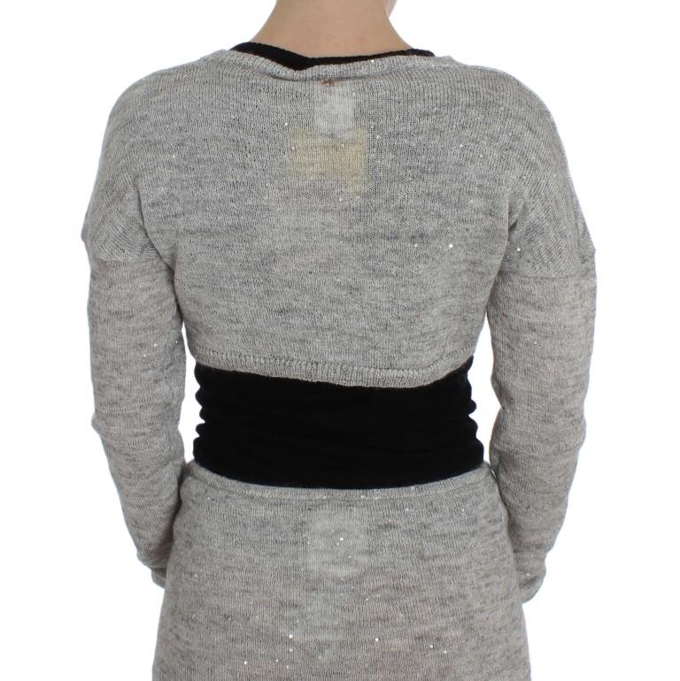 Gray Cropped Knitted Cardigan Sweater