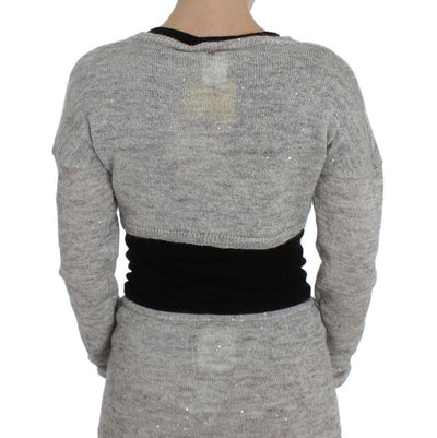 Gray Cropped Knitted Cardigan Sweater