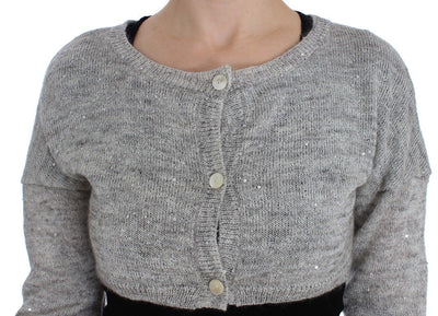 Gray Cropped Knitted Cardigan Sweater