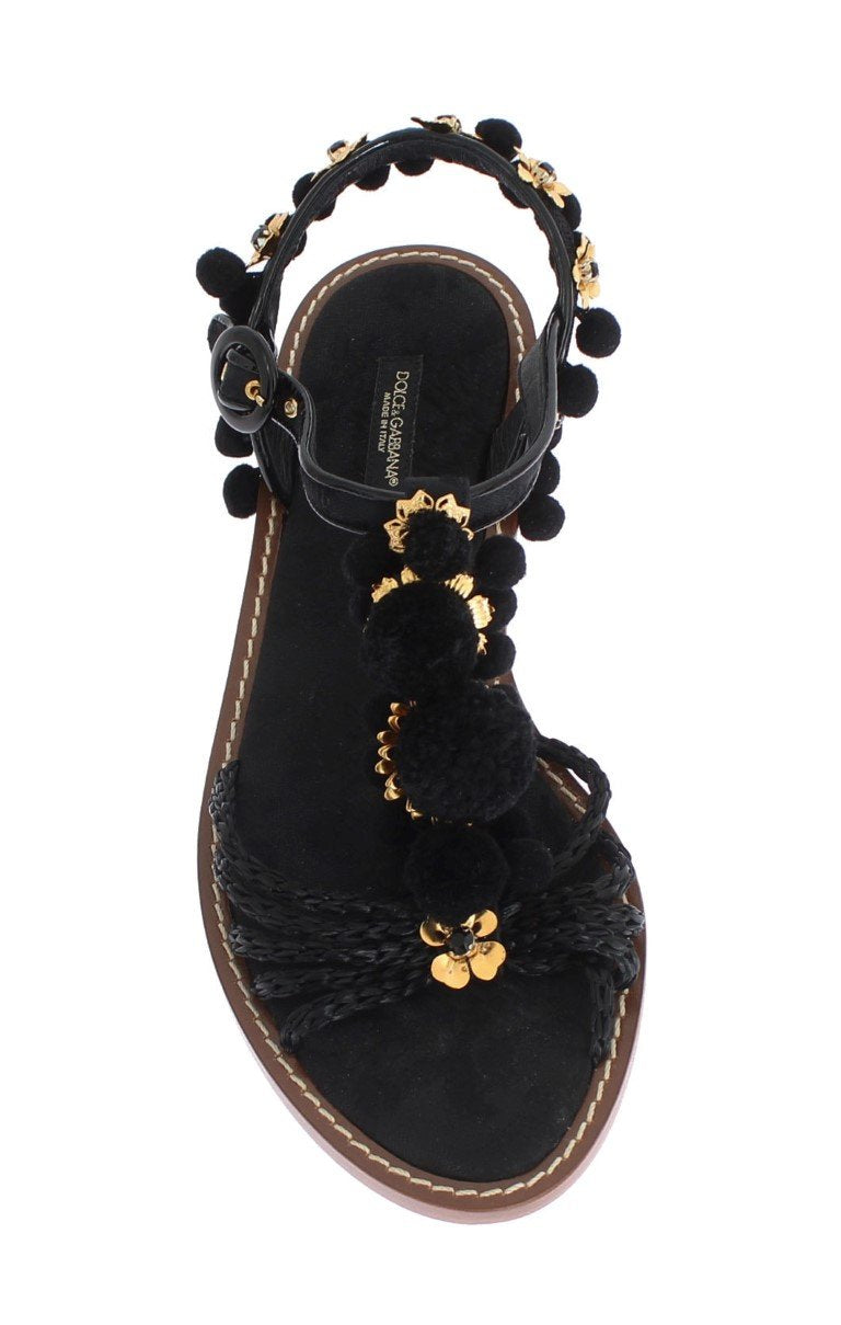 Black Raffia Crystal Torero Sandals
