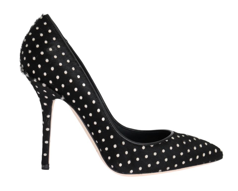 Black Pony Hair Polka Dot Leather Pumps