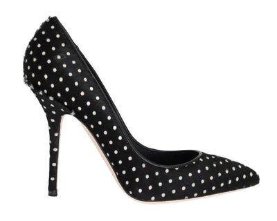 Black Pony Hair Polka Dot Leather Pumps
