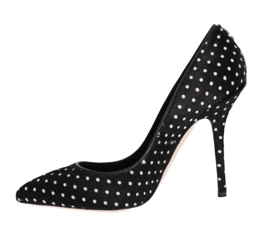 Black Pony Hair Polka Dot Leather Pumps