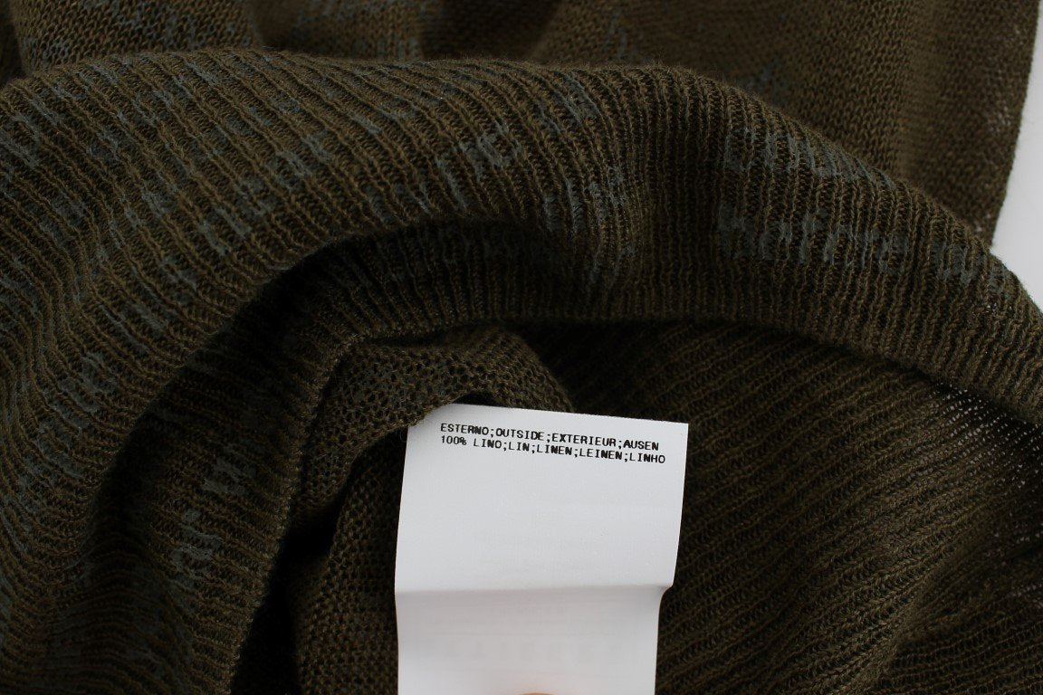 Green Linen Newspaper Print Sweater