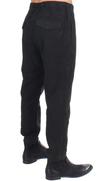 Black cotton stretch waist casual pants
