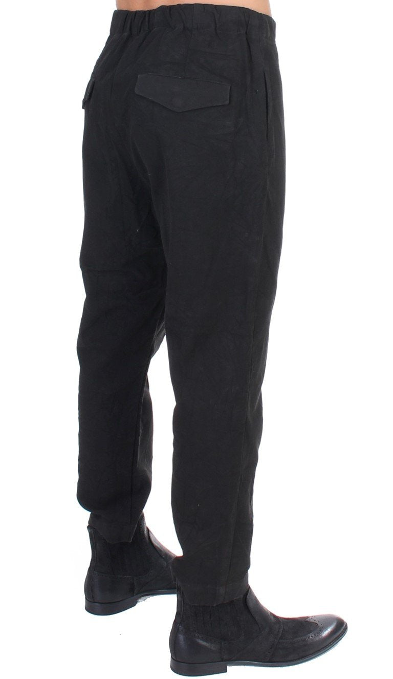 Black cotton stretch waist casual pants