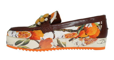 Multicolor Brocade Crystal Loafers