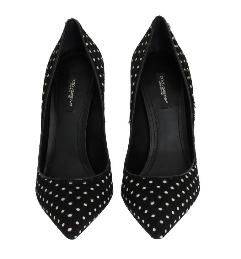Black Pony Hair Polka Dot Leather Pumps