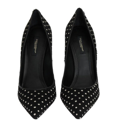 Black Pony Hair Polka Dot Leather Pumps