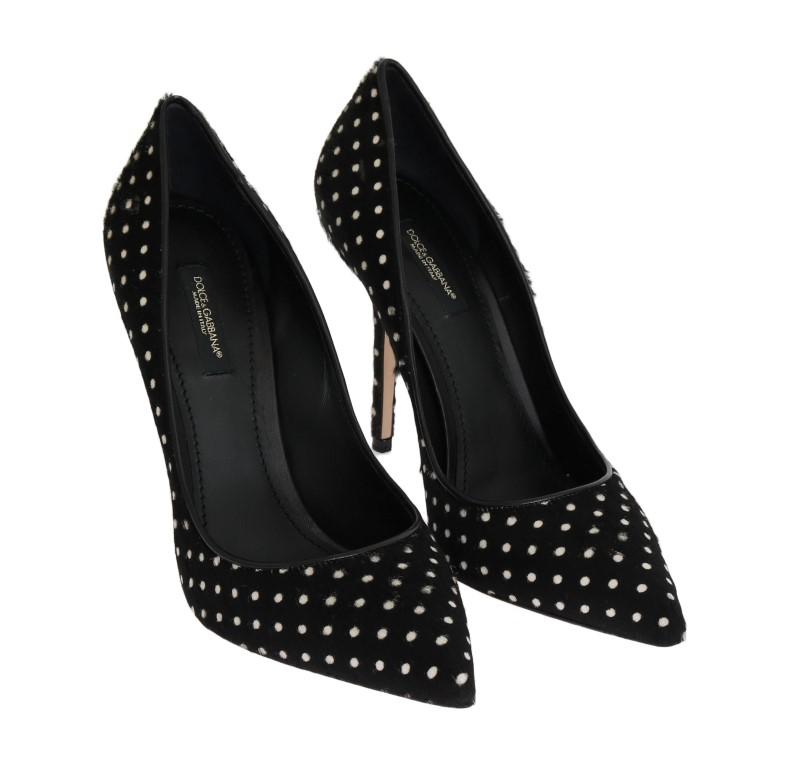 Black Pony Hair Polka Dot Leather Pumps