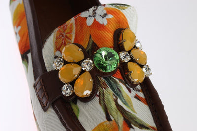 Multicolor Brocade Crystal Loafers