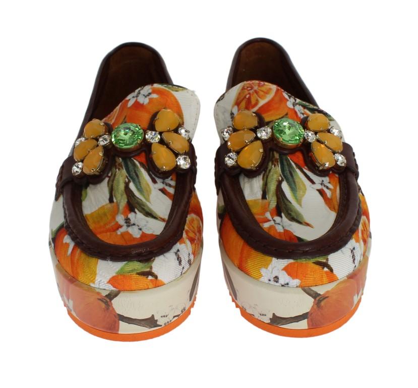 Multicolor Brocade Crystal Loafers