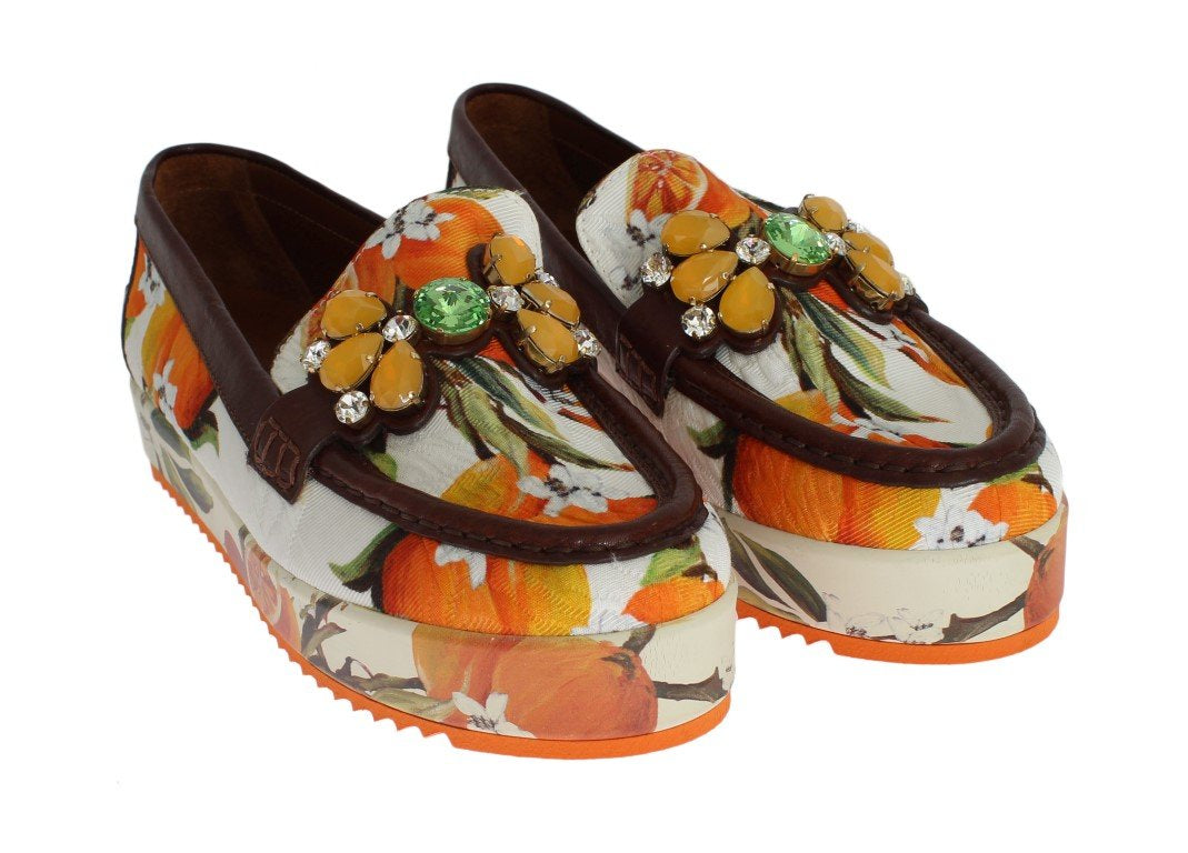 Multicolor Brocade Crystal Loafers