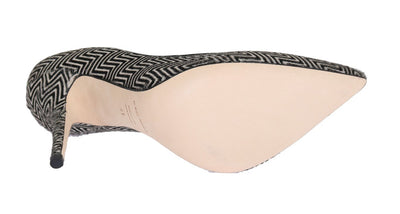 Black White Zigzag Pony Hair Leather Pumps