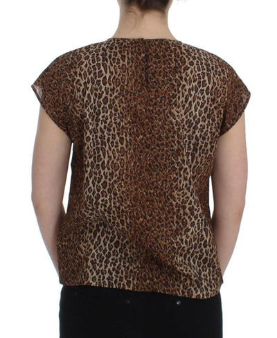 Brown leopard print cotton blouse
