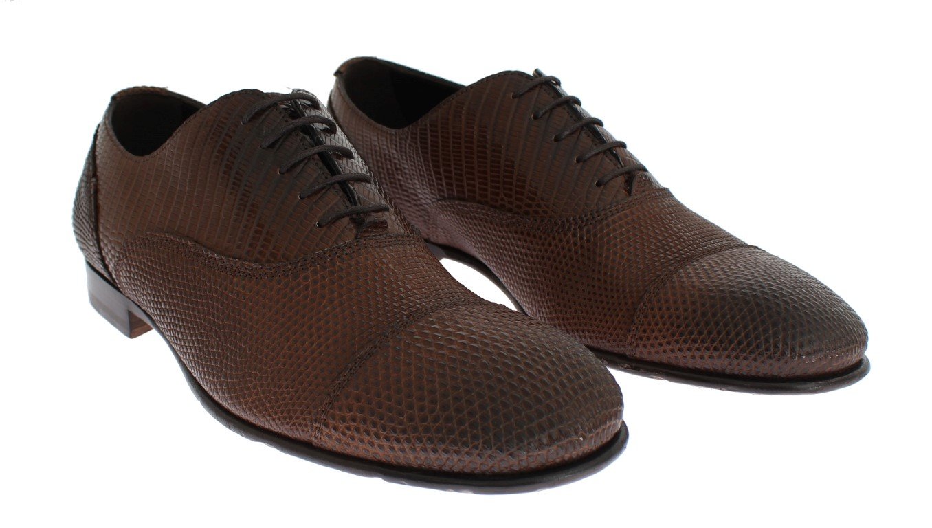 Brown Lizard Derby Formal Dress Mens Shoes