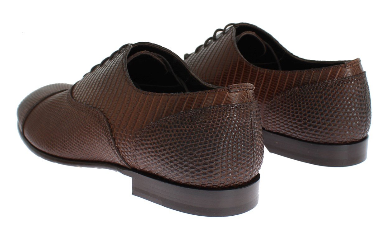 Brown Lizard Derby Formal Dress Mens Shoes
