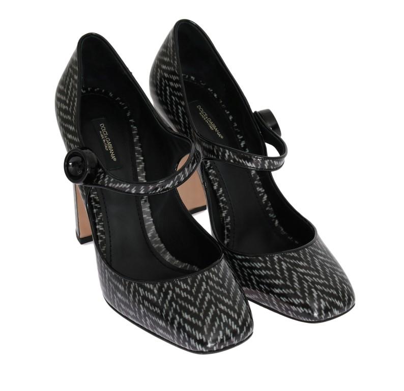 Gray Black Pattern Leather Pumps